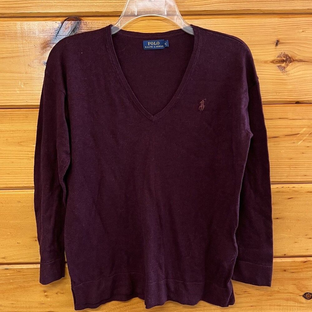 Polo Ralph Lauren Men's Burgundy Preppy Cotton Blend LongSleeve V-Neck Sweater M